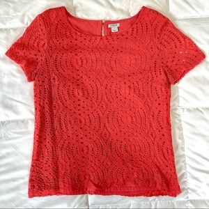 J Crew Coral Lace Top